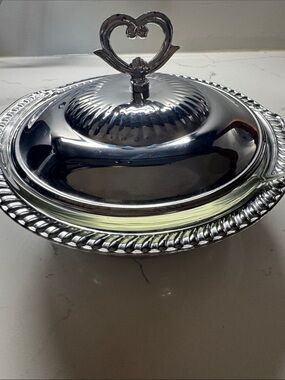Anchor Hocking Silver-Tone Covered Serving Dish with Heart Handle